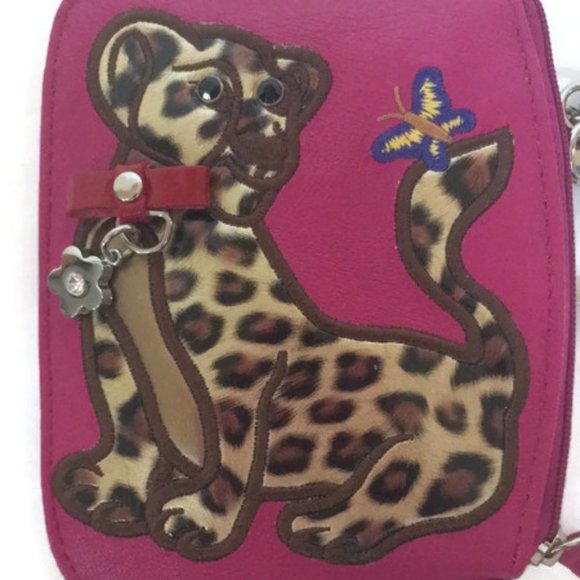 Sharif Pink Leather Coin Purse Cougar Cheetah NIB - Picture 8 of 12